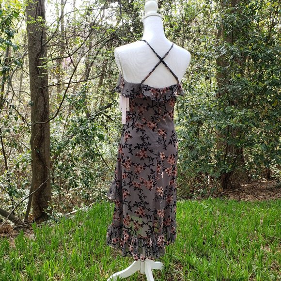 AVEC LES FILLES Burnout Party Dress in Gray + Pink Floral Size 2 New - Picture 5 of 16